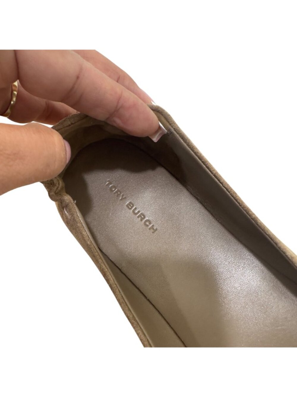 Tory Burch Minnie Travel Suede Ballet Flats Beige Logo Detail Women Size 9.5M - Picture 12 of 16